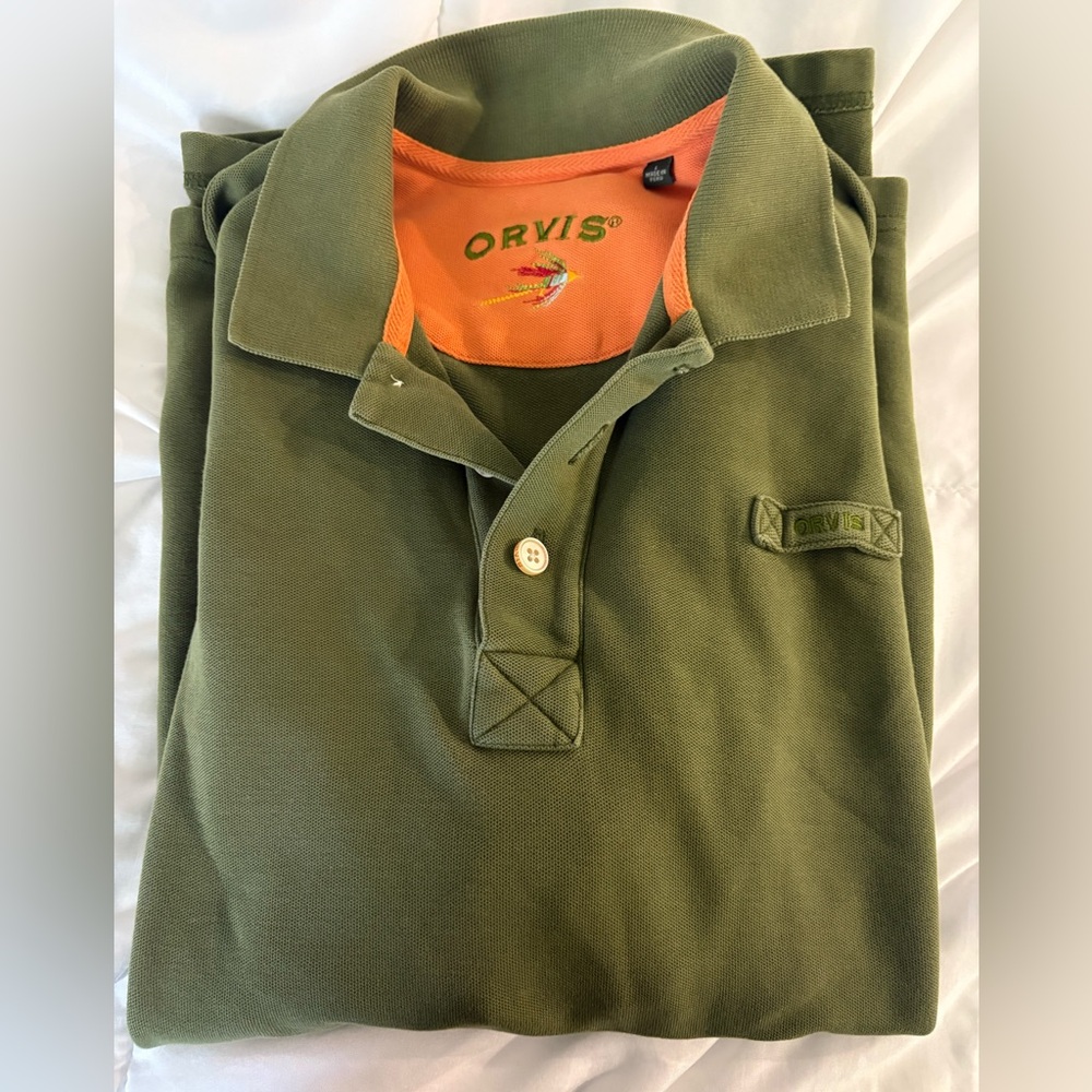 Orvis Men's Fly Fishing Olive Polo Large